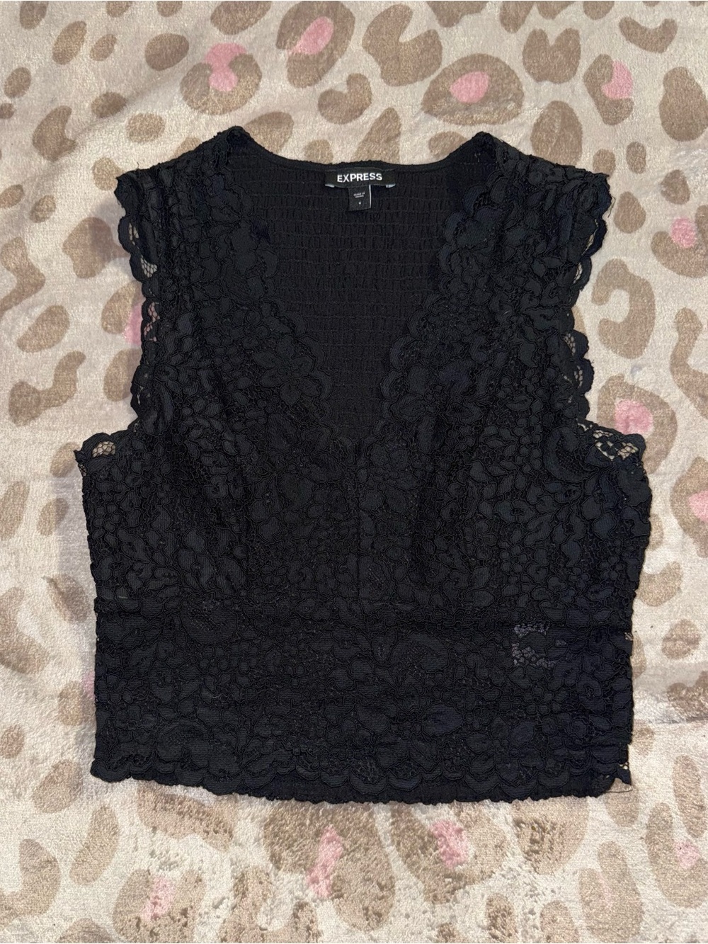 Express Black Floral Lace V-Neck Cropped Camisole Top